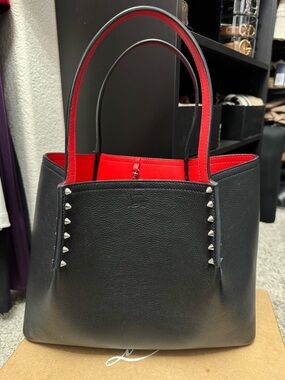 Christian Louboutin Black Tote with Red Interior and Silver Studs